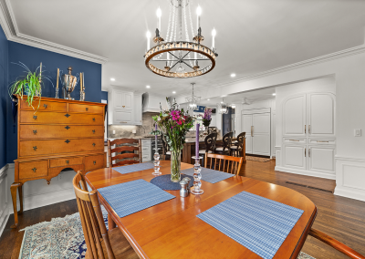 Dining room Federalist style furniture view into kitchen